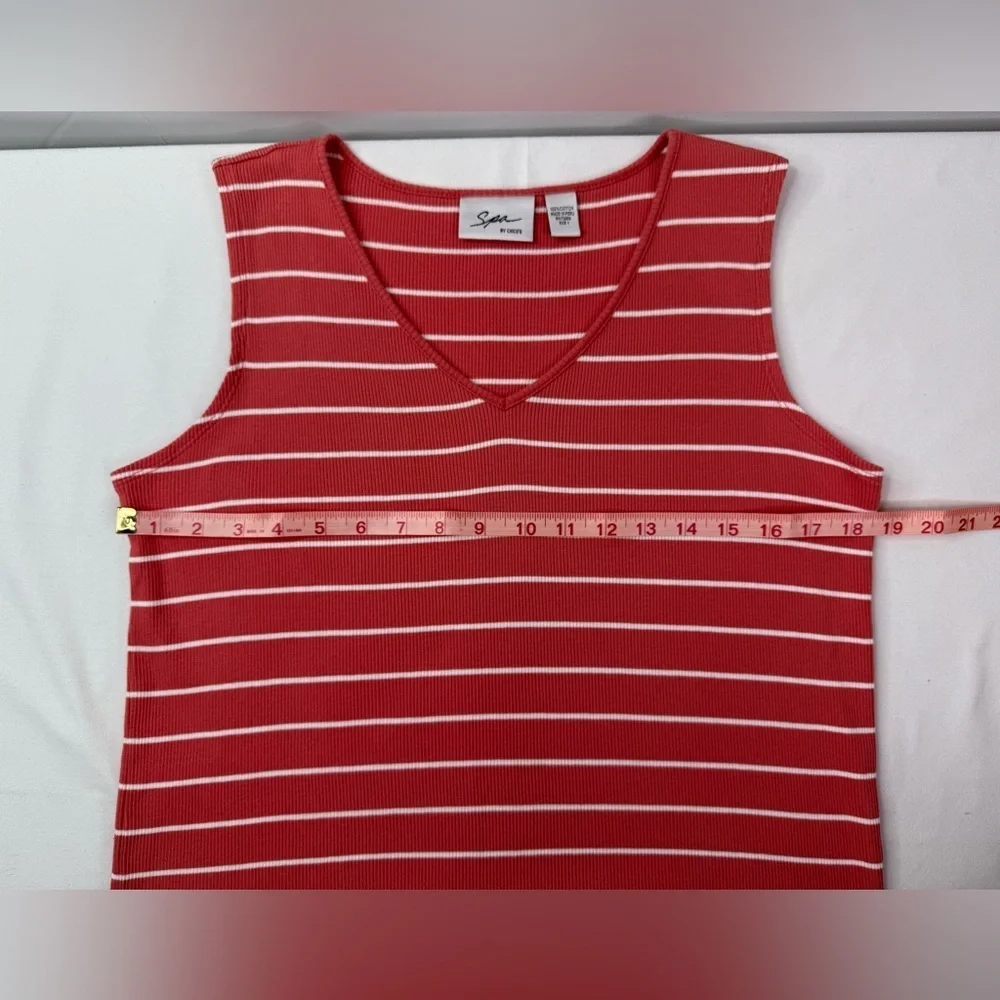 Spa by Chico's Terracotta and White Striped Tank Top Ribbed Knit Size Large - Picture 6 of 7